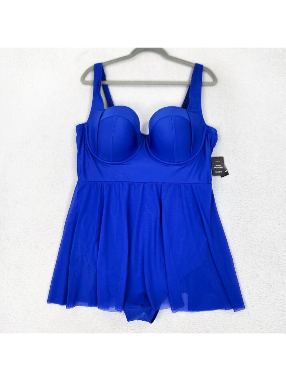 Torrid Swim Dress Womens 2X DD/F Blue Mesh Push-Up Underwire Skirted One Piece